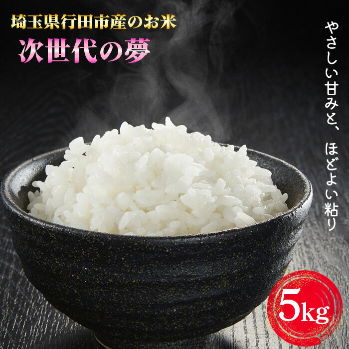【ふるさと納税】埼玉県行田市産のお米　次世代の夢　5kg　未検査米　精米 ／ 米 5kg 白米 精米 国産米 未検査米 ふっくら 甘み 粒立ち 粘り 和食に合う 弁当向き 家庭用 コスパ 食卓用 毎日使い お取り寄せ グルメ 埼玉県産 行田市産 新品種 送料無料 埼玉県 No.525