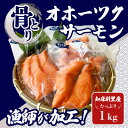 【ふるさと納税】【知床斜里産】オホーツクサーモン1kg ～とっても食べやすい!骨とりの切り身を真空包装しました～【配送不可地域：離島・沖縄県】【1422291】