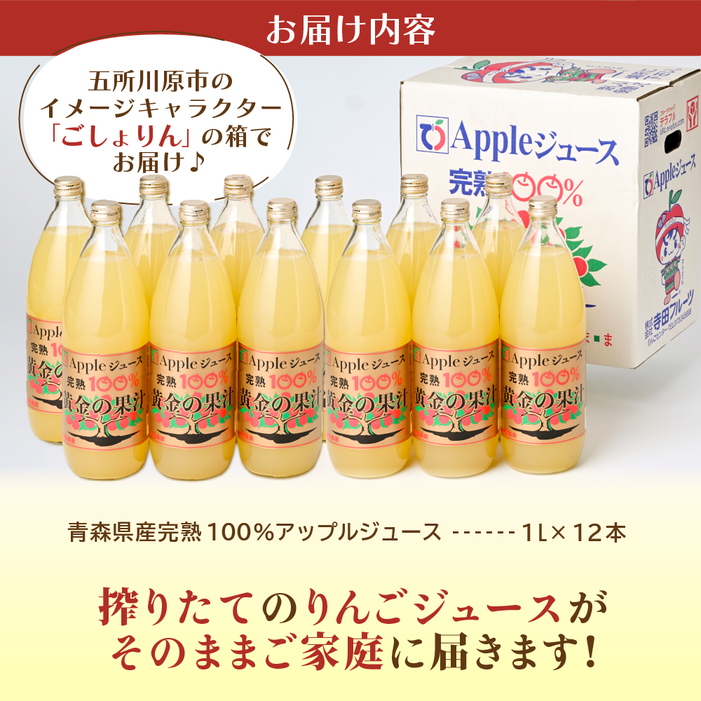 【2024年11月発送】青森県産完熟100％りんごジュース1L×12本(6本×2箱)