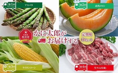 26年6月発送開始　かに太郎 定期便Oセット（アスパラ、赤肉メロン、ライオンコーン、ジンギスカン）全4回 | 定期便  _01602