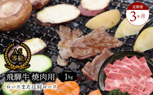 【３ヶ月定期便】A5等級飛騨牛 焼肉用 ロースまたは肩ロース 1kg 2025/9/19～