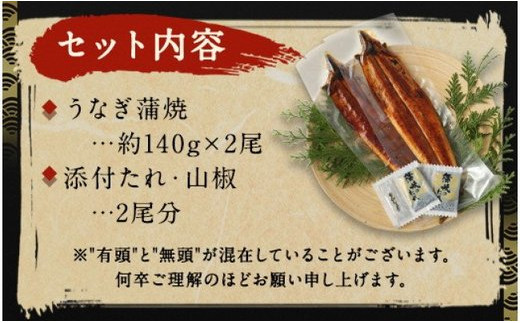 鰻天屋の九州産うなぎ 蒲焼 約140g×2尾 セット