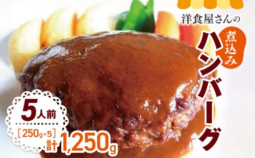 
【洋食屋さんの煮込みハンバーグ】5人前　ハンバーグ | ふるさと納税 温めるだけ 湯煎 簡単 冷凍 おかず 食品 洋食 惣菜 長野県 松本市
