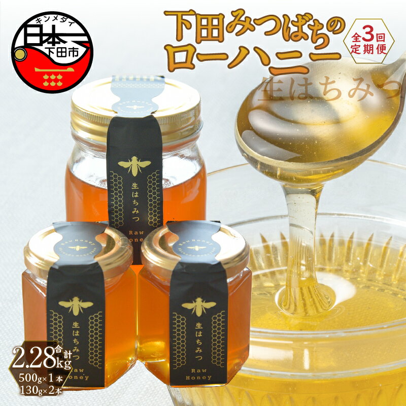 【ふるさと納税】定期便 6ヶ月 3回 はちみつ 国産 非加熱 百花蜜 生はちみつ 純粋 ハチミツ 蜂蜜 ハニー ローハニー お取り寄せ お土産 ビタミン ミネラル 無添加 発酵食品 セット 130g 2本 500g 1本 下田みつばちのローハニー 静岡 伊豆 下田産 送料無料