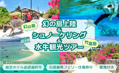 幻の島上陸＋シュノーケリング+竹富島観光ツアー　～珊瑚やカラフルな魚の中をシュノーケリング＜1日／昼食付き／市街地送迎／石垣島発＞【 旅行 体験チケット観光 大自然 体験ツアー 観光 沖縄 アクティビティ シュノーケリング 】 071-a001