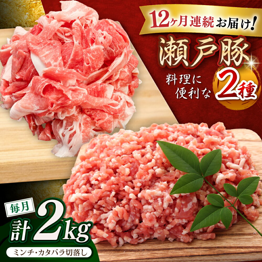 【ふるさと納税】【全12回定期便】瀬戸豚2種セット(ミンチ＋カタバラ切落し) 計2kg / 豚肉 小分け ミンチ 切り落とし / 瀬戸市 / 関屋精肉店[BBBQ191]