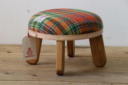 まぁるいスツール【オレンジ＆グリーンチェック】 子供 椅子イスキッズ HARRIS TWEED（ハリスツイード）家具
