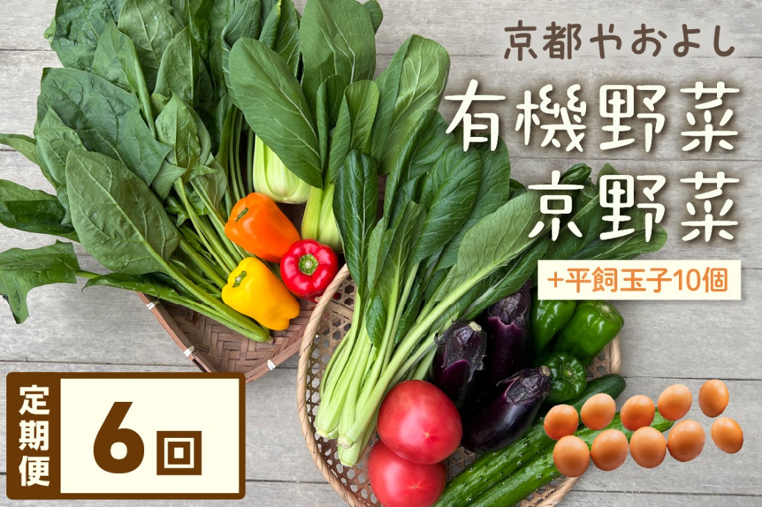 【定期便】合計6回お届け　有機野菜・京野菜の『京都やおよし』のお野菜＆平飼玉子10個の詰め合わせ　AA00035