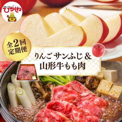 ふるさと納税 東根市 【2025年 先行受付】 りんごサンふじ&amp;山形牛もも肉　全2回定期便
