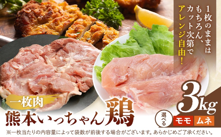
                  鶏肉 熊本いっちゃん鶏 もも肉 むね肉 一枚肉 選べる 約3kg 10枚 株式会社九州児湯フーズ《30日以内に出荷(土日祝除く)》モモ肉 モモ 鶏モモ 鶏ムネ もも むね 熊本県 産山村
                