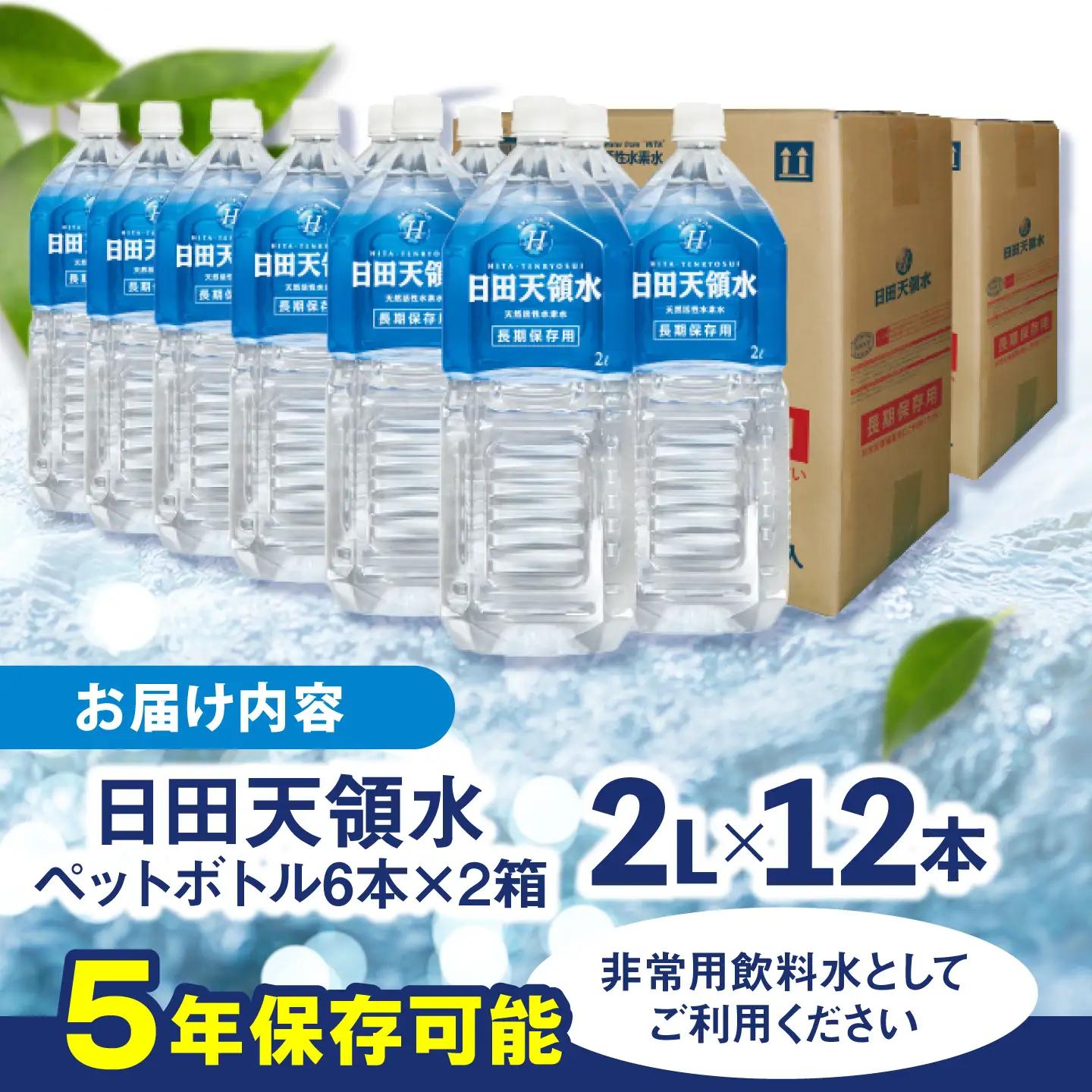 日田天領水 長期保存用 2L×6本×2箱 天然水 備蓄 防災 ミネラルウォーター シリカ[AREG032]