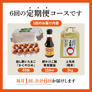 【定期便】上毛町産の「たまごかけご飯セット」（卵40個・米3㎏・専用醤油）6回（毎月）コース_06T-007