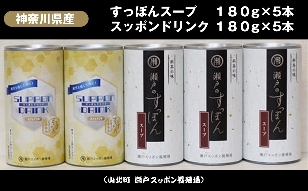 
                  神奈川県産すっぽんスープ　180g×5本+すっぽんドリンク5本【 すっぽん スープ ドリンク 国産 神奈川県 山北町 】
                
