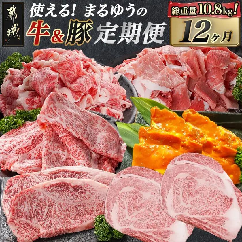 使える!まるゆうの牛&豚定期便(12ヶ月)〔T200-12-N401〕_(都城市) 国産 宮崎牛 黒毛和牛 ローススライス サーロインステーキ 切り落とし 霜降り 黒豚 みそ漬け 定期便 