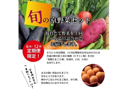 【野菜 12回 定期便】旬の京野菜セット 毎月お届けレギュラーコース（全12回）＆『葉酸たまご』6個入り×1パック×3回分付【 野菜 野菜定期便 野菜詰め合わせ 野菜セット 京野菜 】 [132KH0