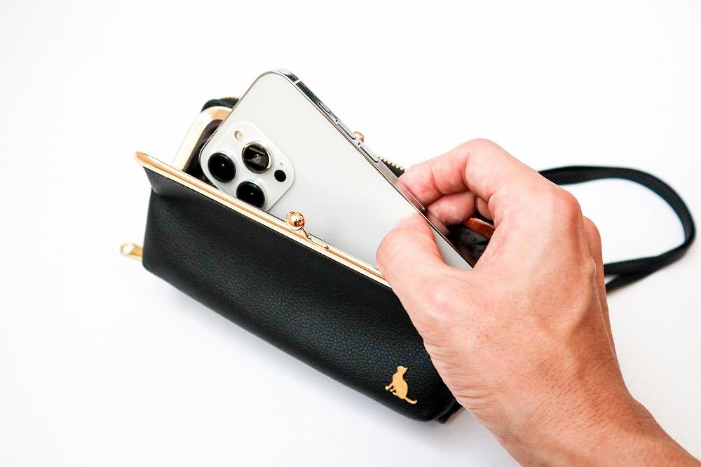 【ブラック】スマホショルダー お財布ショルダー がま口 がま口財布 スマホポーチ スマホポシェット