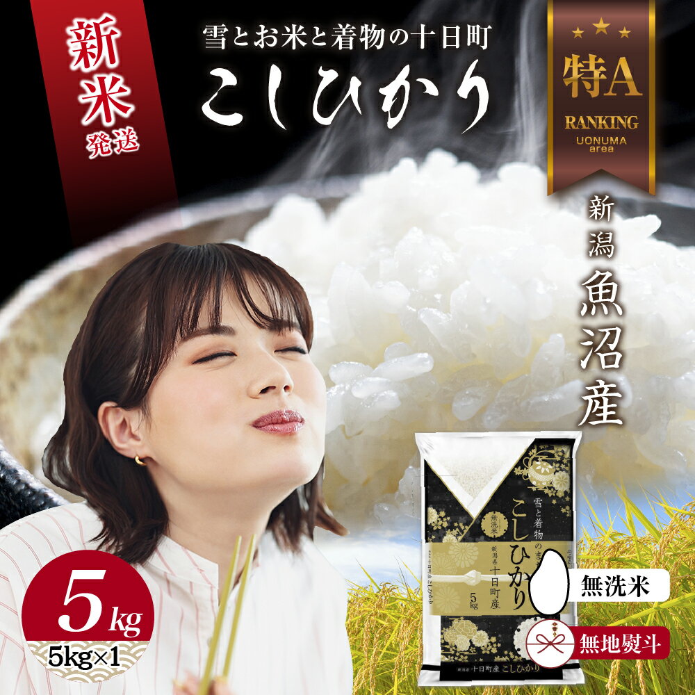 【ふるさと納税】【新米発送】 無地のし 無洗米 令和7年産 新潟県 魚沼産 コシヒカリ お米 5kg 精米済み（お米の美味しい炊き方ガイド付き）白米 新米 こしひかり 食品 人気 おすすめ 送料無料 魚沼 十日町 新潟県 精米 産直 　お届け：入金確認後、順次発送