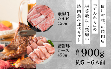飛騨牛 焼肉用 カルビ 結旨豚 ロース 焼肉用 各450g 計900g 食べ比べ セット ゆいうまぶた ブランド豚 A4 A5 等級 飛騨牛 国産牛 牛肉 国産豚 豚肉 白川郷 てんから 焼き肉 BB