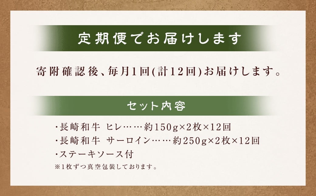 【全12回定期便】【A4～A5ランク・高級部位の詰め合せ】長崎和牛 ヒレ・サーロインセット ／ 和牛 牛肉 肉 お肉 国産 長崎県 長崎市