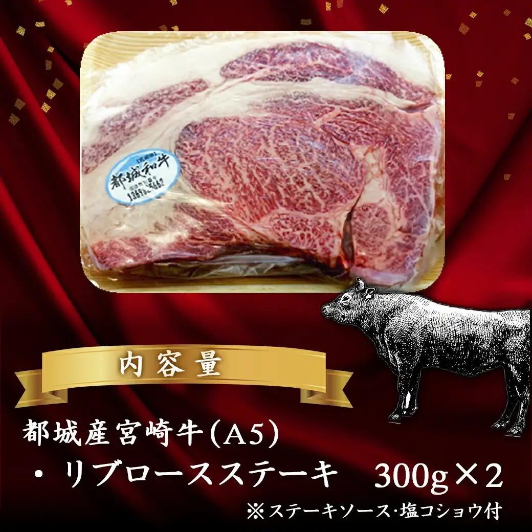 宮崎牛(A5)リブロースステーキ300g×2枚≪みやこんじょ特急便≫〔AD-0103-Q〕_(都城市) 5等級 ステーキ用肉 300g×2枚セット ブランド牛肉 ブランド国産黒毛和牛 脂の旨味 ギフト
