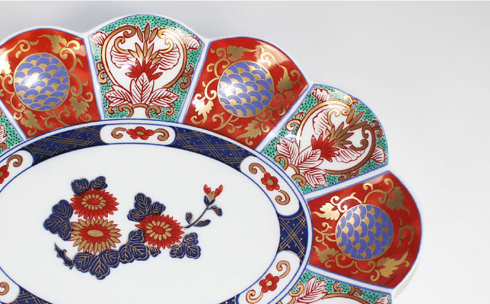 【波佐見焼】林九郎窯 金彩間取菊紋 楕円皿 小皿 4点セット【石丸陶芸】 [LB81]