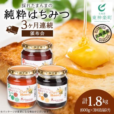 ふるさと納税 東神楽町 【定期便・頒布会】3ヵ月連続お届け!東神楽産採れたまんまの純粋はちみつ 600g