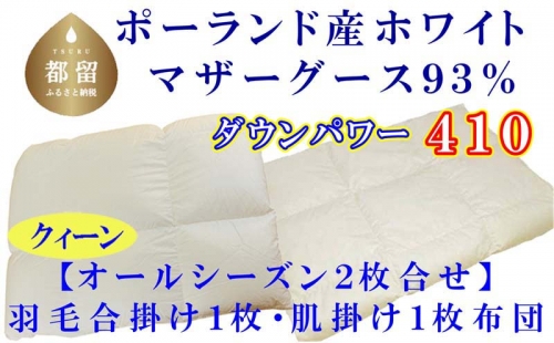 羽毛合い掛け・ 肌布団2枚組ポーランド産マザーグース９３％ 合掛け クィーン220×210cm dp410