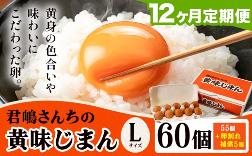 たまご 君嶋さんちの黄身じまん Lサイズ 60個 12ヶ月定期便 《お申込みの翌月から出荷》 君嶋養鶏園 卵 玉子 赤卵 赤たまご 生卵 国産 濃厚 鶏卵 割れ補償 コク 旨味 栃木県 芳賀町