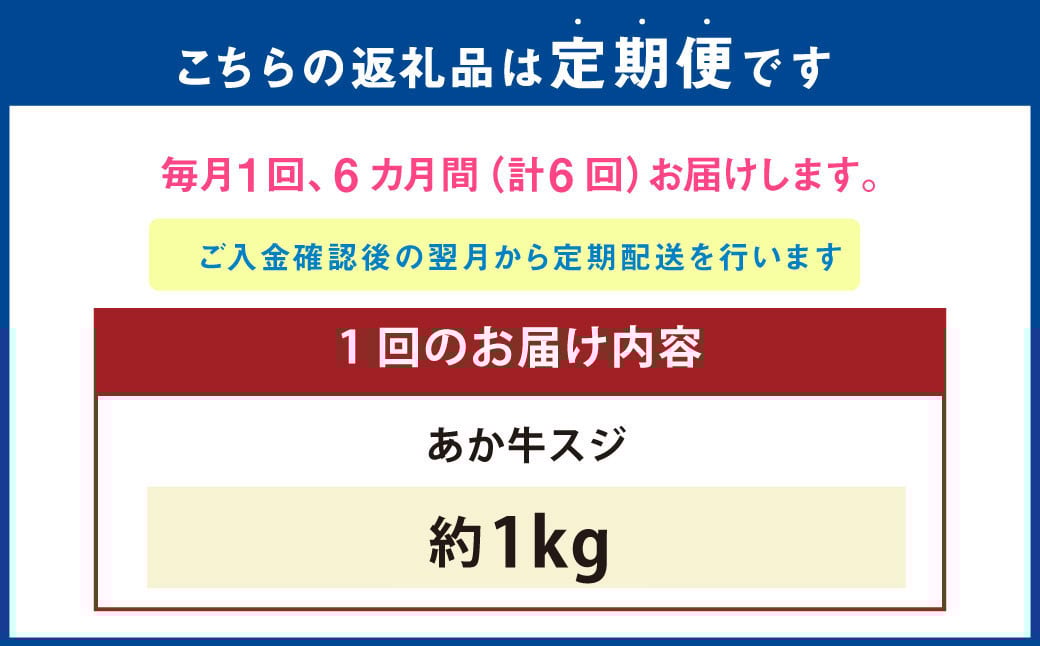 【6ヶ月定期便】 あか牛スジ 1kg （500g×2パック） 計6kg