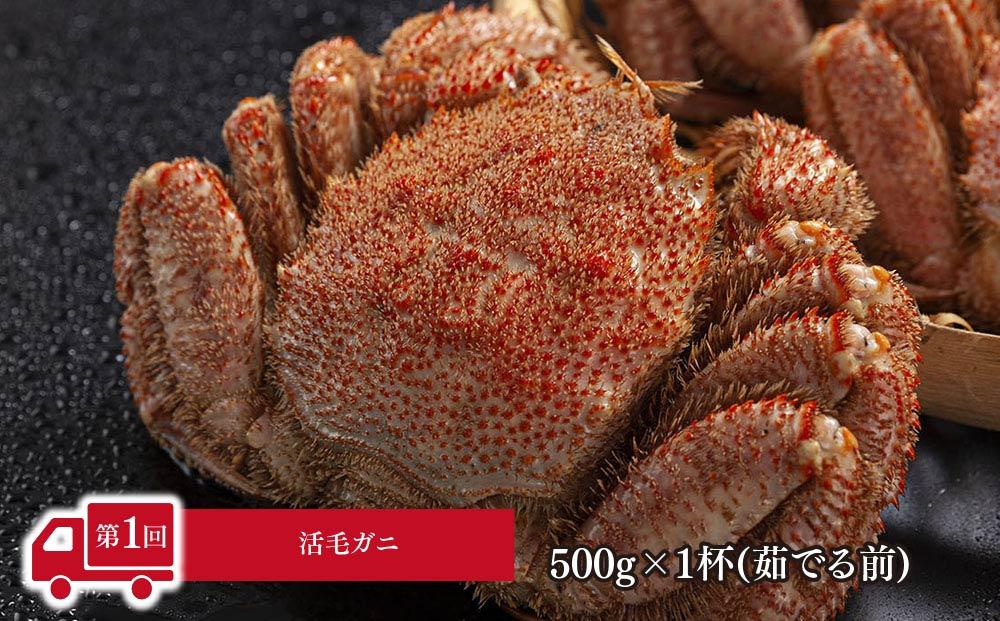 【先行予約】令和6年5月発送開始　かに太郎定期便Eセット（毛ガニ、アスパラ、赤肉メロン、ライオンコーン）全4回