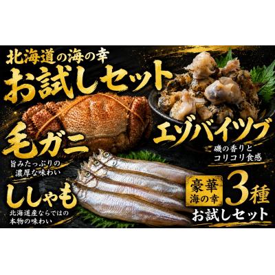 ふるさと納税 広尾町 北海道　お試し海の幸3品セット(ししゃも・毛がに・エゾバイツブ)(0121)