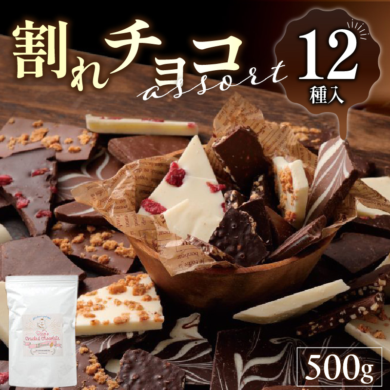 割れチョコアソート 12種（準チョコレート）500g_12種のフレーバー 割れチョコ ミックス 準チョコレート チョコレート チョコ ビターチョコ ホワイトチョコ ミルクチョコ クランチ アーモンド クランベリー アソート チャック スイーツ デザート お菓子 福岡県 久留米市 送料無料 訳あり_Dw055