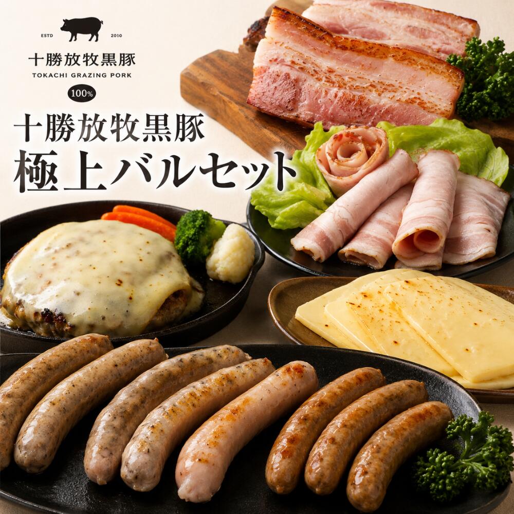 【ふるさと納税】【数量限定】十勝放牧黒豚　極上バルセット 【 ふるさと納税 人気 おすすめ 黒豚 自然放牧 ハンバーグ 焼肉 ソーセージ ベーコン ハム チーズ 惣菜 豚肉 BBQ バーベキュー バラエティセット パーティー 数量限定 十勝 北海道 鹿追町 送料無料 】 SKN023