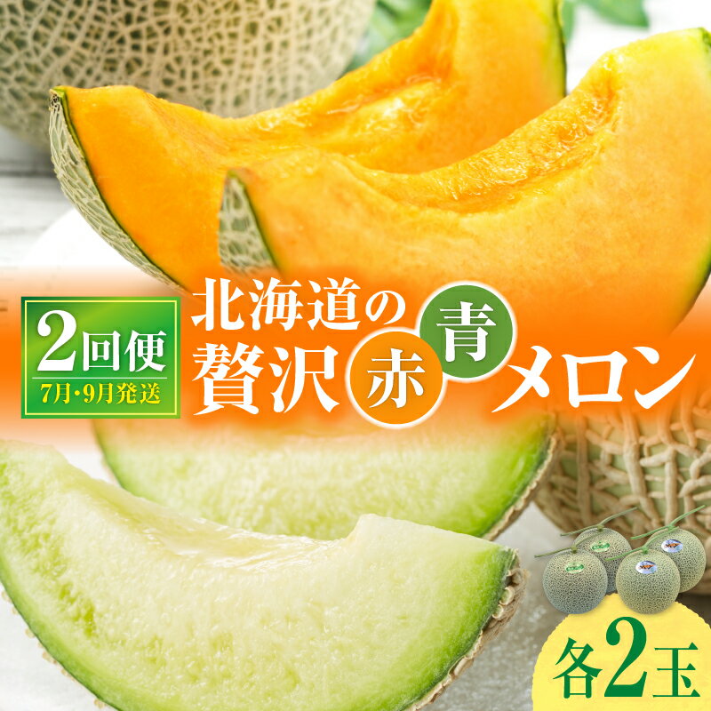 【ふるさと納税】【 7月青肉・9月赤肉発送】北海道の贅沢　暑寒メロン 署寒レッド 食べ比べ 2回便 【各2玉づつ】メロン 定期便 食べ比べ 先行予約 北海道 赤肉 青肉 糖度 14度以上 2026年 7月 9月 ブランドメロン 雨竜町 送料無料