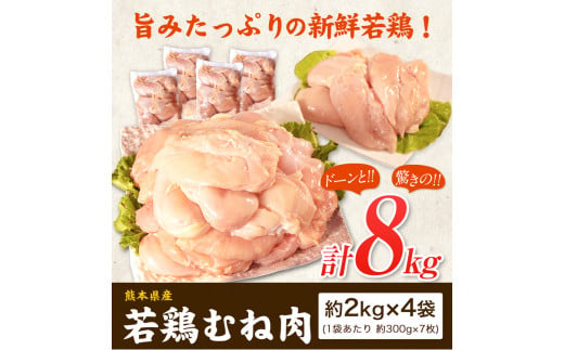 熊本県産 若鶏むね肉 約2kg×4袋《30日以内に出荷予定(土日祝除く)》たっぷり大満足！計8kg！---fn_ftorimune_24_18000_8kg_30d---