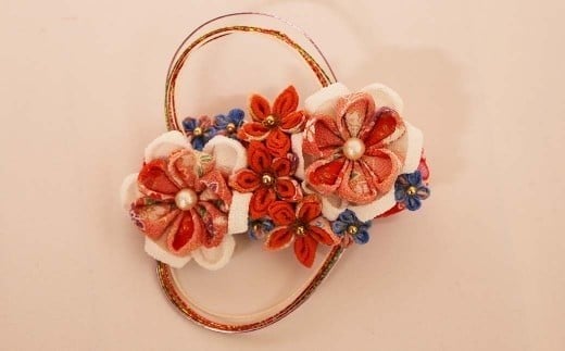 つまみ細工 お花の髪かざり オレンジ系ハート(バレッタ) W-ww-059A