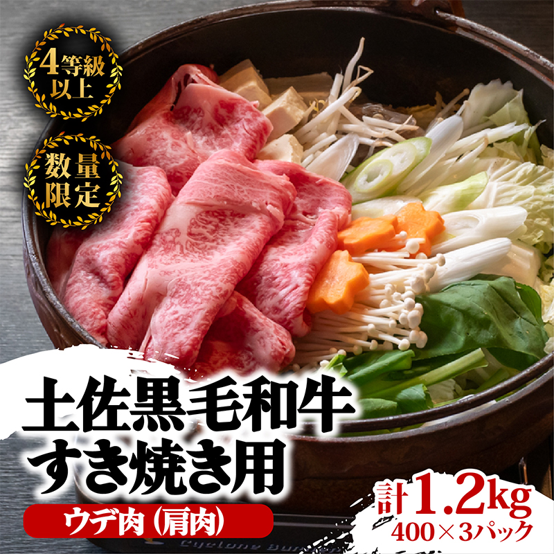 土佐 黒毛 和牛 すき焼き用 1.2kg （ 400g × 3パック ） | 特撰 ウデ肉 肩肉 最上位等級 A4 A5 最高ランク 贅沢 すきやき スキヤキ用 鍋 焼肉用 小分け 冷凍 国産 牛肉 高知県 須崎 TM011