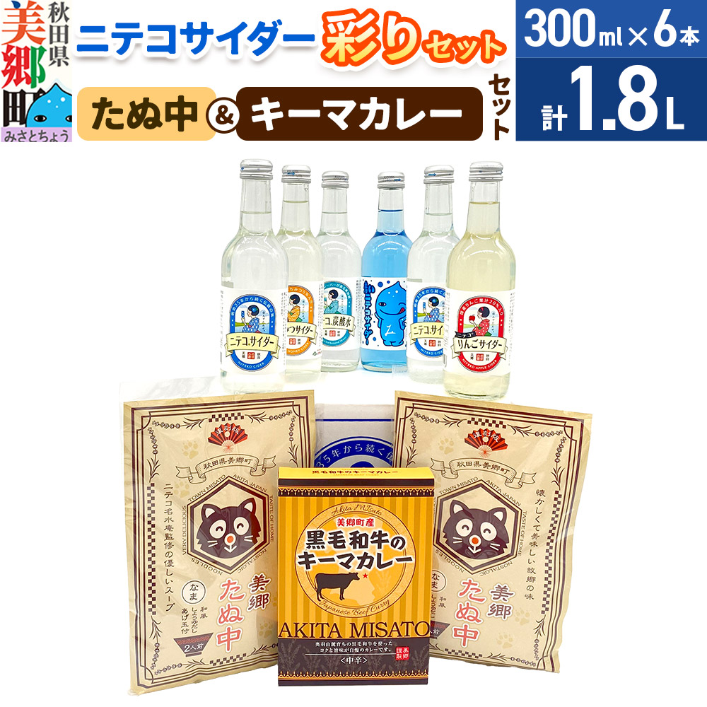 ニテコサイダー彩り6本セットとたぬ中・キーマカレーのセット 炭酸飲料 カレー キーマカレー レトルト 中華麺
