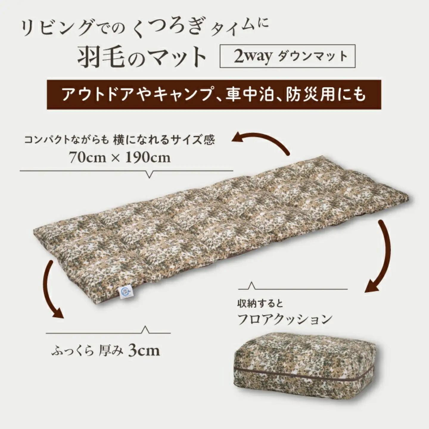 【富士新幸謹製】「サステナブルな羽毛」2WAY コンパクトマット［ラーチ］ アップサイクルダウン　サステナブルな羽毛　2WAY コンパクトマット アップサイクルダウン　コンパクトマット マット  くつ