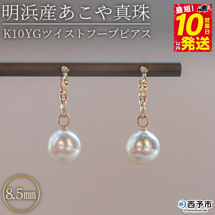 【ふるさと納税】＜明浜産あこや真珠8.5mm K10YGツイストフープピアス＞『最短10日営業日以内に発送』 アコヤ真珠 パール パールチャーム ジュエリー アクセサリー プレゼント ギフト 贈答 記念日 品質保証書付き ナチュラルカラー PRAY akoyapearl 愛媛県 西予市 【常温】