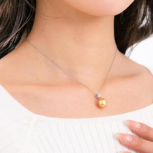 【星月夜】一粒 ゴールデンパール ダイヤモンド プラチナ ペンダント｜無調色 白蝶真珠（南洋真珠） 10mm PT900