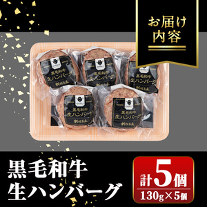 【A91024】鹿児島県産 黒毛和牛 生ハンバーグセット(130g×5個) 鹿児島 国産 九州産 牛肉 生 ハンバーグ 冷凍ハンバーグ 冷凍 特選A5 A5 A4 おかず 惣菜 肉加工 ギフト 贈答【