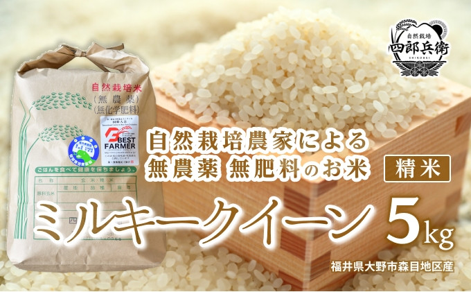 
            【令和6年産】ベストファーマー 自然栽培農家「四郎兵衛」の お米 ミルキークイーン 5kg 白米 精米 無農薬 無肥料 無除草剤 による 自然栽培米[B-030005]
          