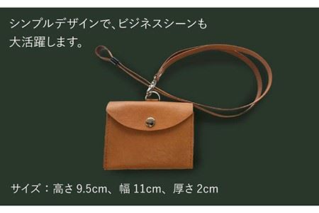牛革IDカード入れ（キャメル）ポケット付[EBG006]  ハンドメイド ネックストラップ 名札 革小物