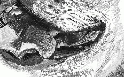 文字だけを使った絵画「文字ベースアート (MojiBa)」フレンチブルドッグ A3サイズ（白黒）