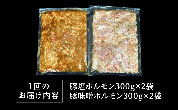 【6回 定期便 】 ホルモン 塩焼き・ニンニク味噌焼き大容量セット 総計7.2kg / 肉 豚肉 直腸 豚テッポウ 希少部位 国産 / 南島原市 / はなぶさ [SCN142]