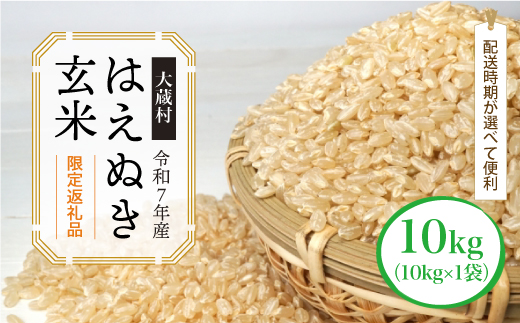 ■数量限定返礼品■ 令和8年7月上旬発送 ＜令和7年産＞はえぬき 【玄米】 10kg （10kg×1袋） 大蔵村
