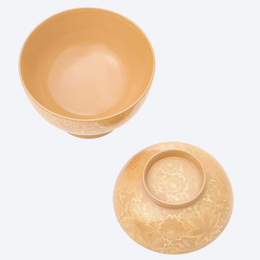 ＜中島忠平漆器店＞時代椀　春秋彫詰　白×金　5客組