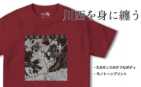 【川西】地図柄ヘビーウェイトTシャツ（バーガンディ）Lサイズ［No.335-03］