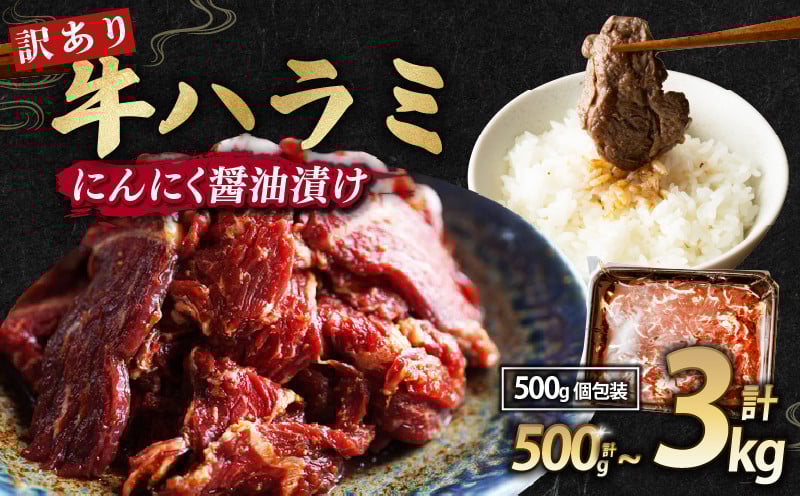 
            【 訳あり 】 牛ハラミ にんにく醤油漬け 500g / 1kg / 1.5kg / 2kg / 3kg ( 500gパック ) 牛肉 牛 肉 ビーフ ハラミ 味付 にんにく ガーリック ガーリック醤油 冷凍 小分け 真空パック 簡単調理 簡単 調理 カット 焼肉 焼き肉 熨斗 贈答 ギフト お歳暮 御歳暮 御中元 お中元 便利 キャンプ アウトドア おかず ふるさと納税肉 京都 舞鶴 幸福亭
          